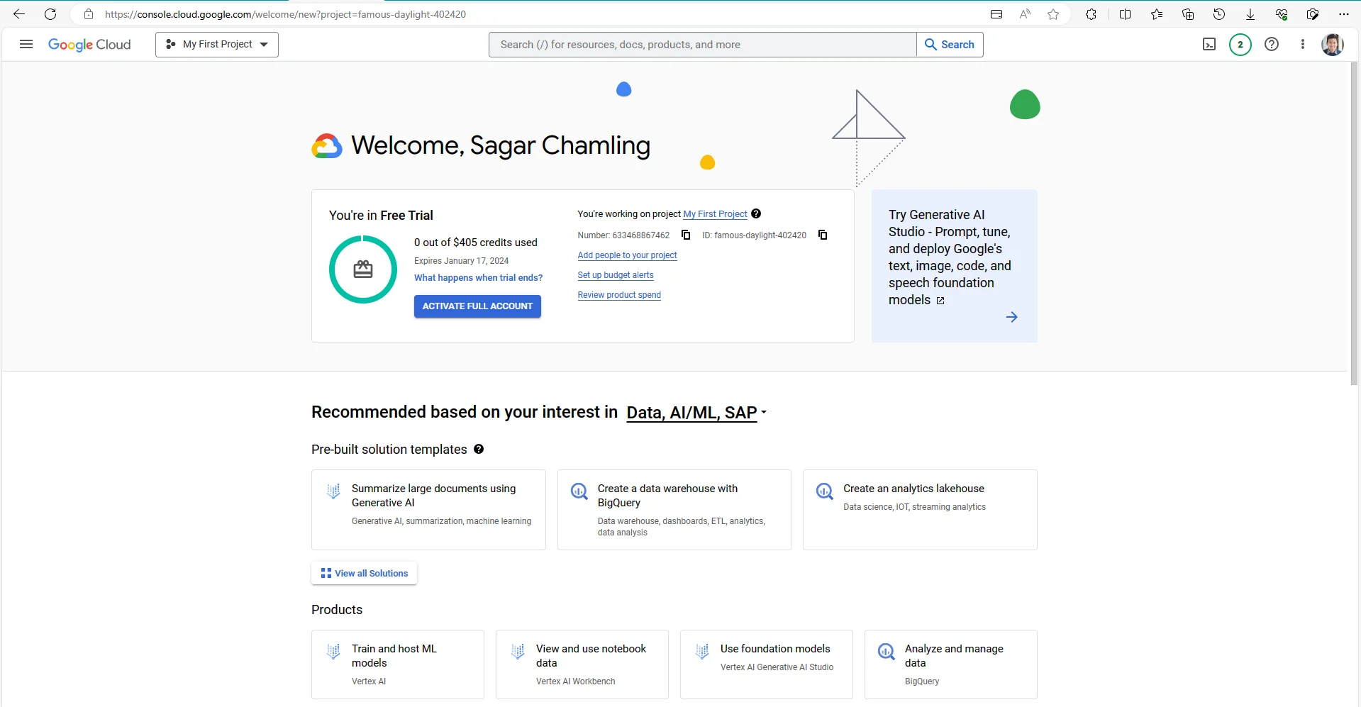 Google Cloud Free Trail account