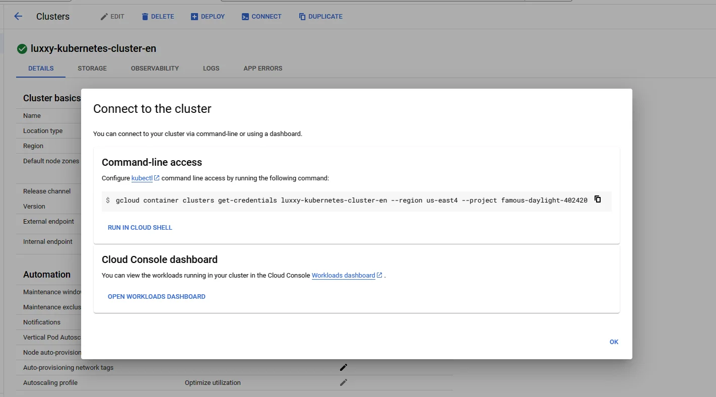 Connect luxxy cluster to GKE cluster