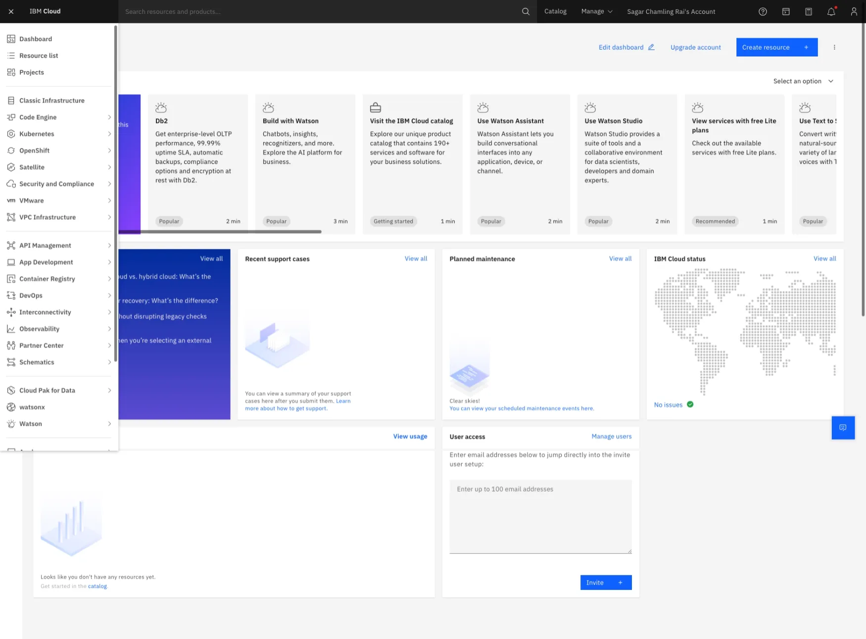 Navigating IBM Cloud Dashboard