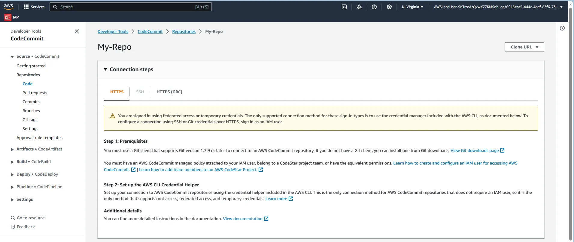 Creating repository in AWS CodeCommit