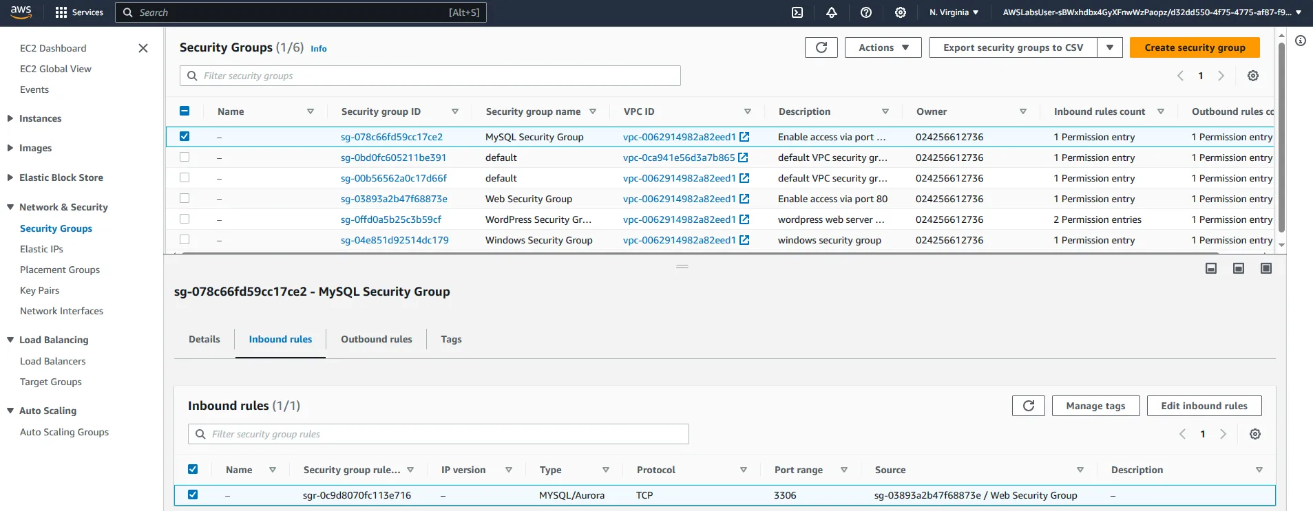 Modified MySQL inbound rules