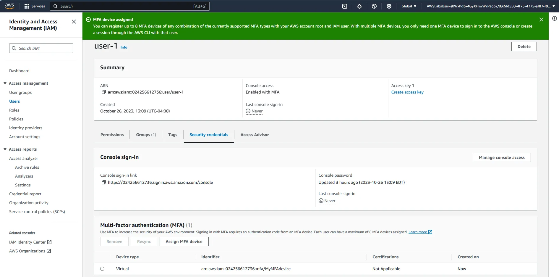 Setting MFA in AWS IAM user