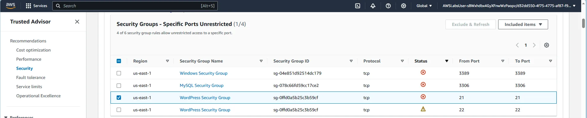 Security Groups - Specific Ports Unrestricted